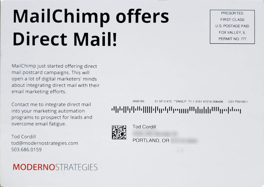 MailChimp postcard back
