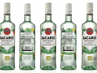 a row of Bacardi rum bottles