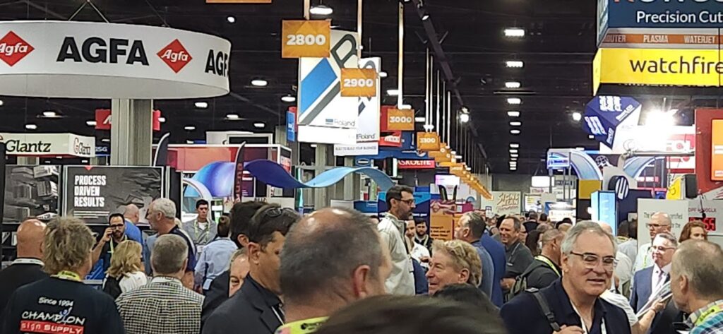 crowded trade show floor printing event