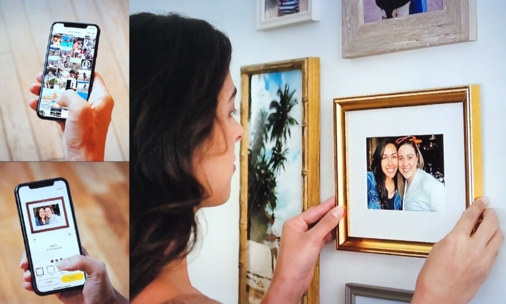 a photo of a woman hanging a photo in a frame from keepsake frames