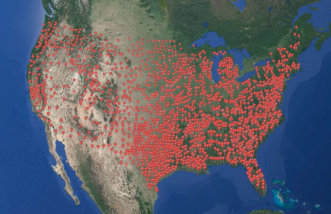 a map of the US showing 60,000 infrastructure projects currently underway