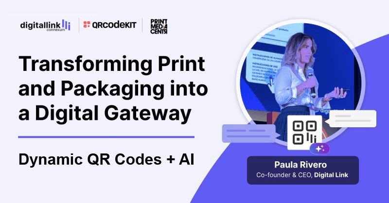 Presentation on Dynamic QR codes and digital transformation strategies. QR codes and AI for marketing. Print Media Centr and Digital Link.